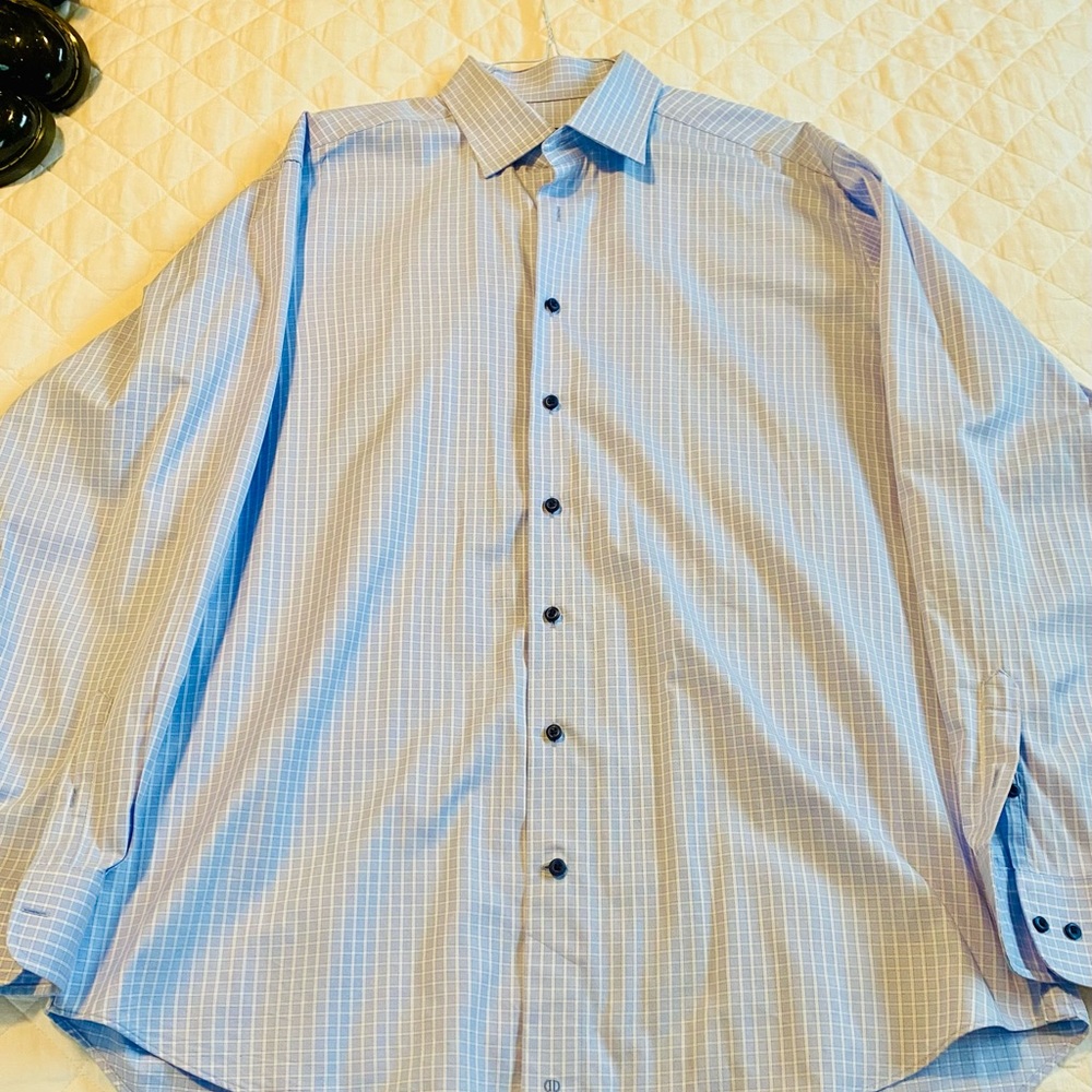 David Donahue Blue Dress Shirt with Geometric Pattern